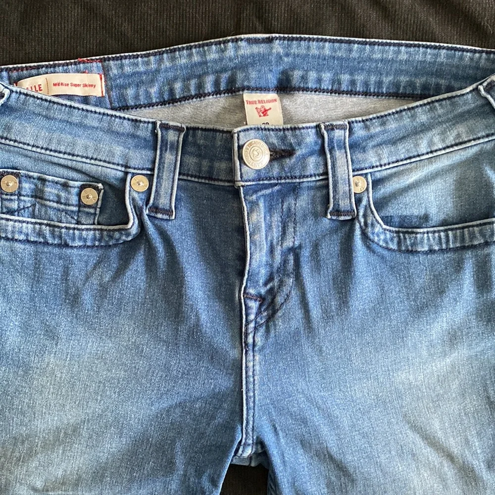 True Religion Halle Mid Rise Super Skinny Stretch no flap Midnight Frost wash - Picture 5 of 16